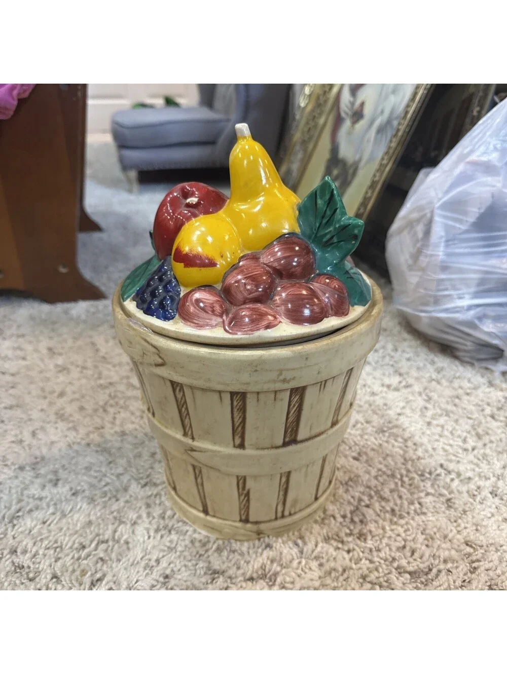 Vintage McCoy Pottery Fruit Apples Pears Peaches Bushel Basket Cookie Jar USA